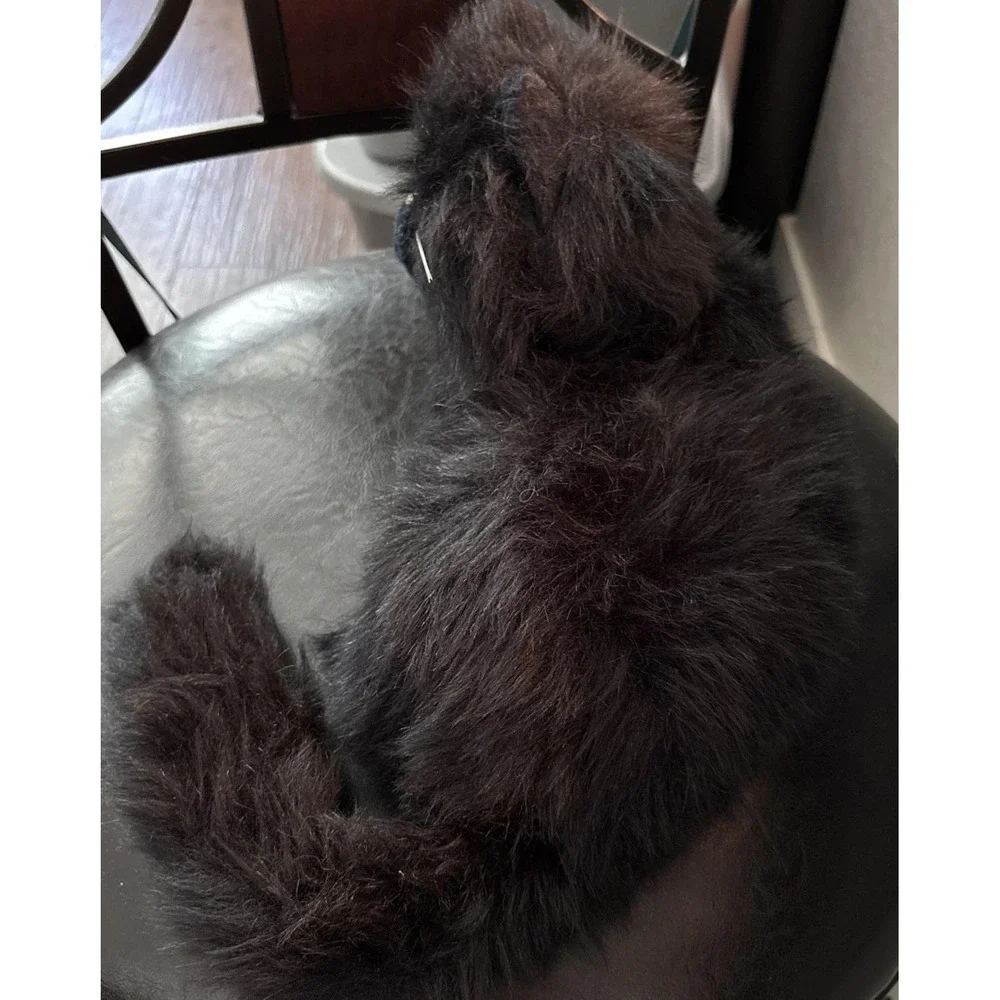Vintage Russ Berrie Persian Black Cat Plush Nikki Green Eyes Long Hair Realistic